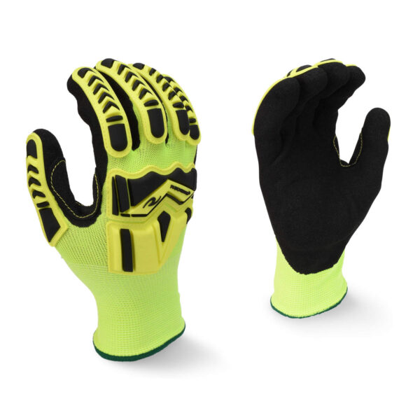 RWG23, Hi-Vis TPR, 13 gauge, Sandy Foam Nitrile Palm, Reinforced Thumb